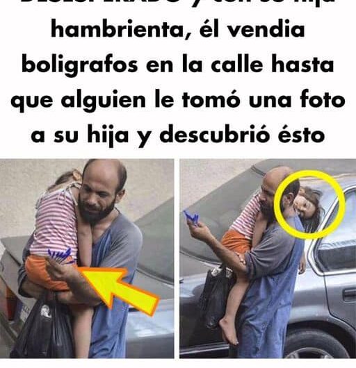El hombre que vendía bolígrafos en la calle con su hija en brazos, hasta que alguien les tomo una fotografía.